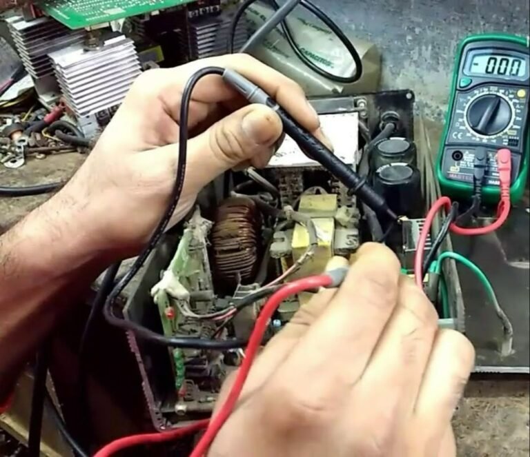 EV charger being tested with a multimeter